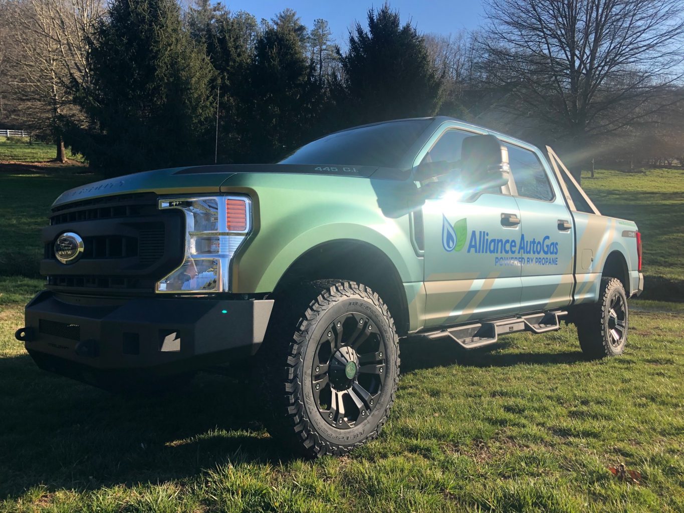 Alliance AutoGas wrapped Ford F250 Truck with 7.3L V8, 430 horsepower, 475 torque. Now running on clean-burning autogas.